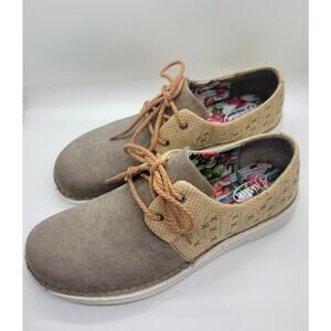 Justin JL142 Women 9M Brown Lace-Up Casual Shoes Tan Green Floral Lining Comfort